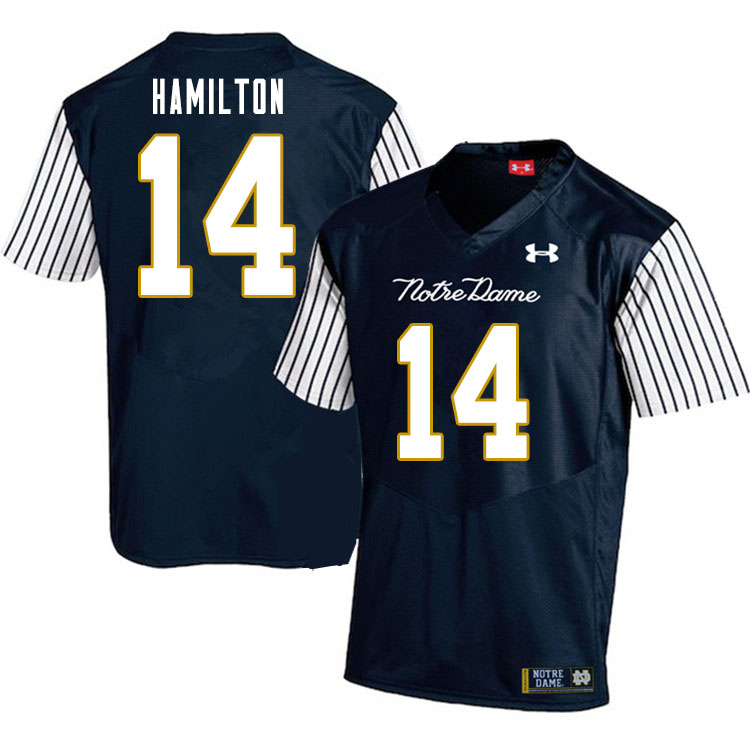 Men's NCAA Notre Dame Fighting Irish #14 Kyle Hamilton Stitched College Under Armour Authentic Navy Alternate Football Jersey ZM10V60VG